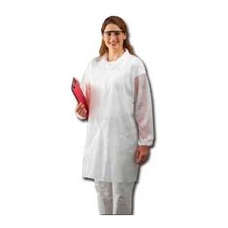 Keystone Safety Polypropylene Lab Coat, No Pockets, Open Wrists, Snap Front, Single Collar, White, 4XL, 30/CS LC0-WO-NW-4XL